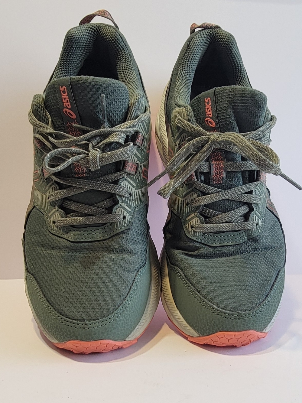 ASICS Green Trail Running Sneakers with Coral Accents
